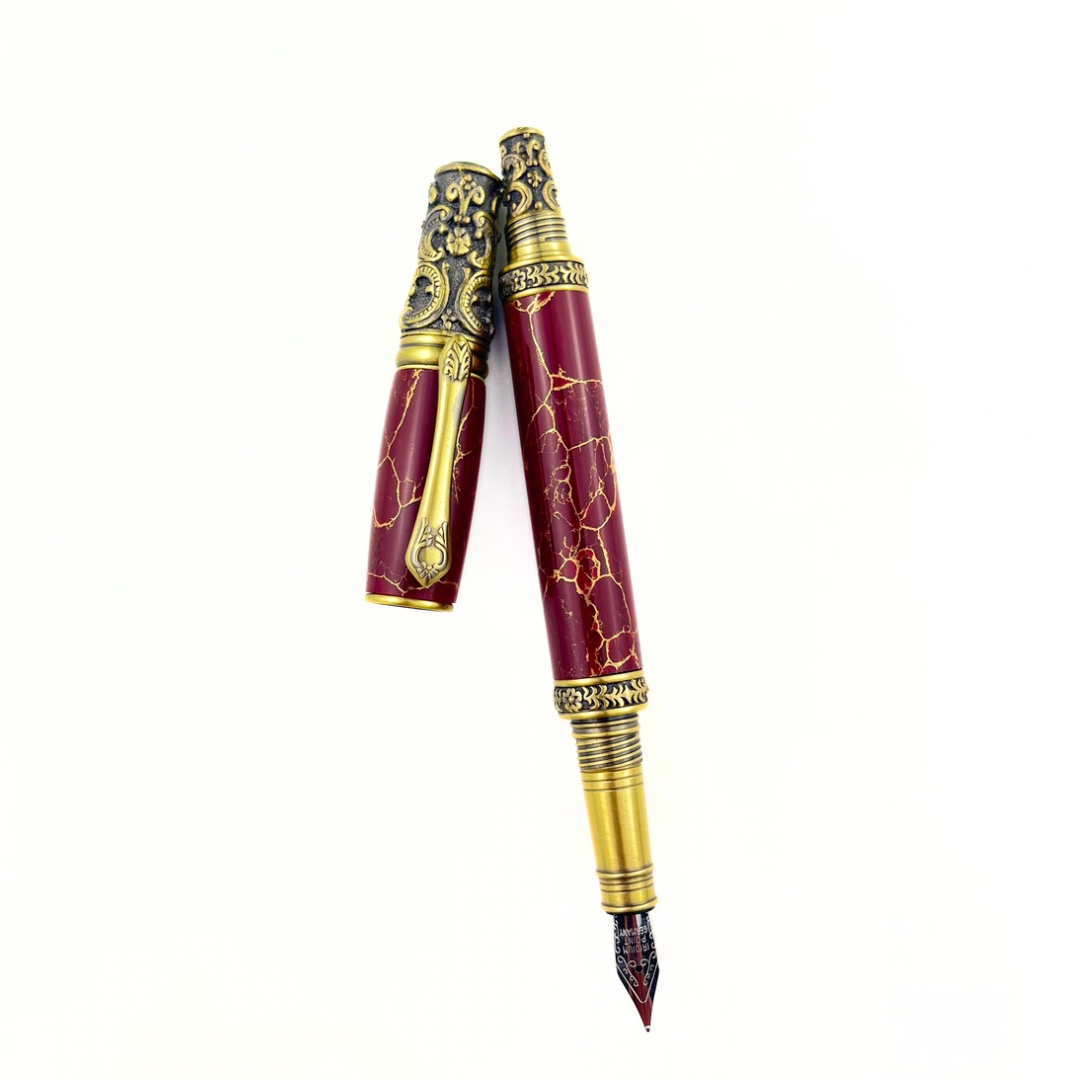 Handmade Maroon & Gold Marble Fountain Pen