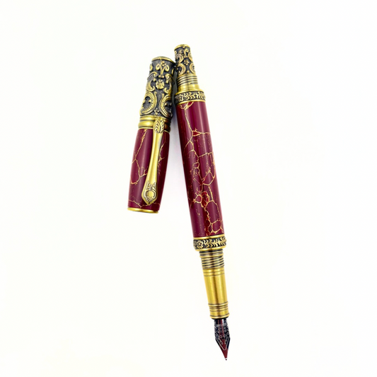 Handmade Maroon & Gold Marble Fountain Pen - Aspden & Co Limited Liability Company