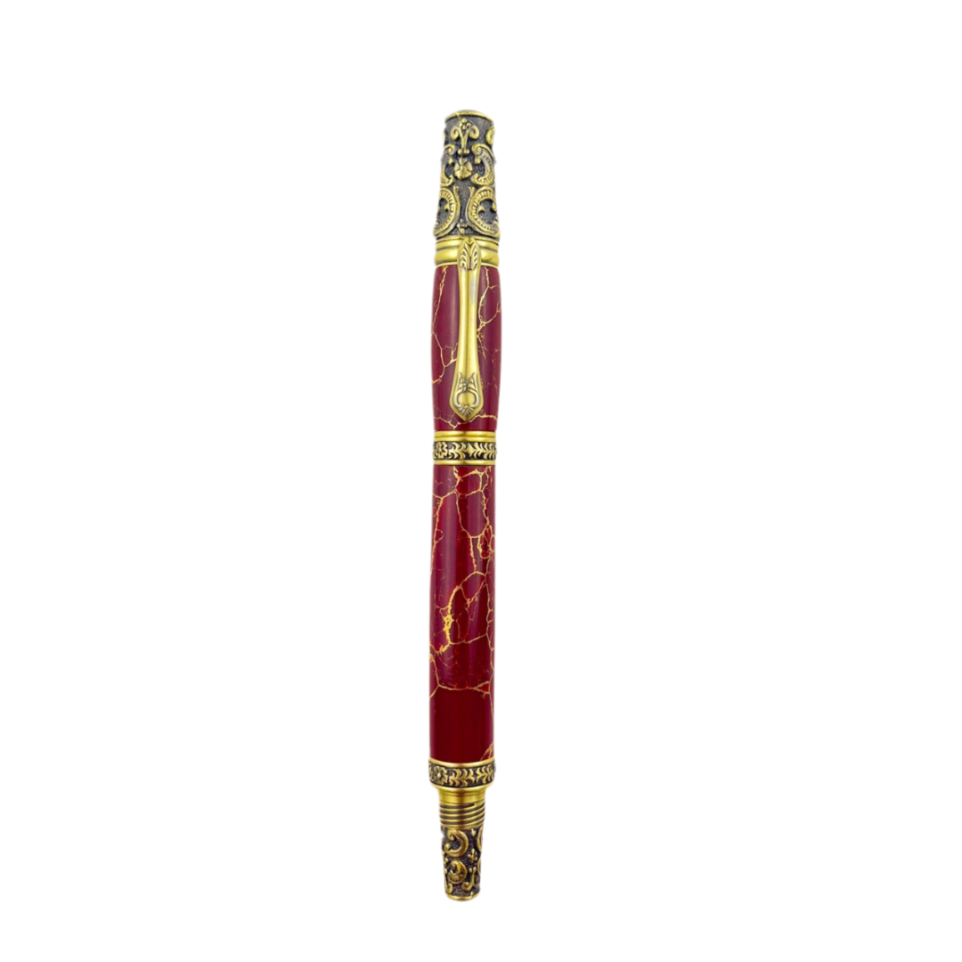 Handmade Maroon & Gold Marble Fountain Pen