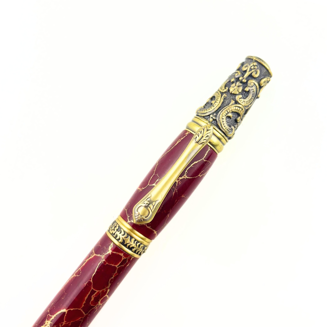 Handmade Maroon & Gold Marble Fountain Pen