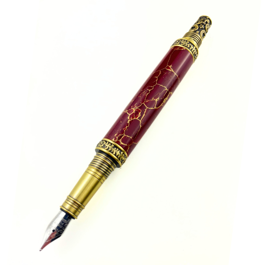 Handmade Maroon & Gold Marble Fountain Pen