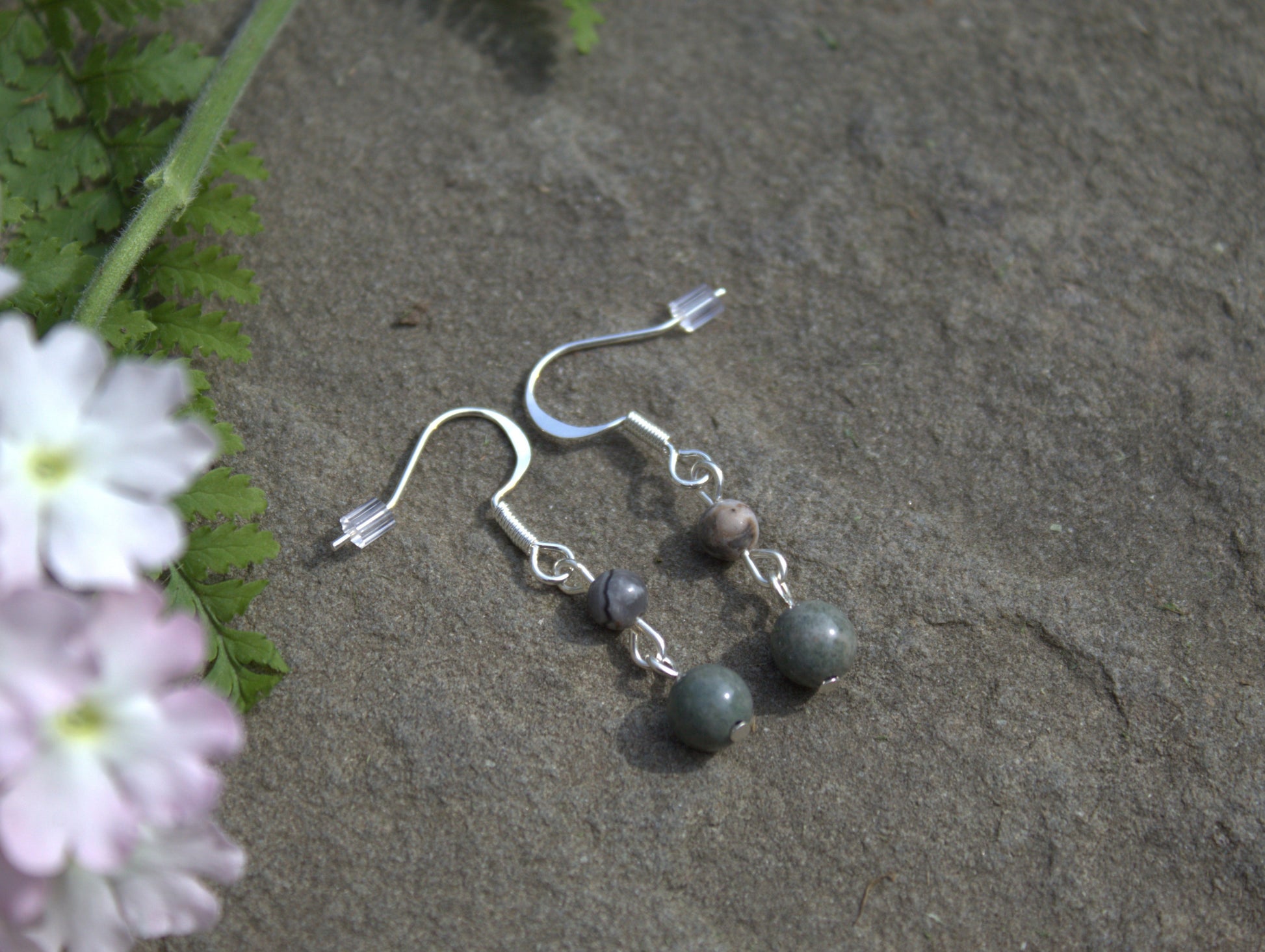 Silver Plated Picasso and Green Forest Jasper Drop Earrings - Aspden & Co Limited Liability Company