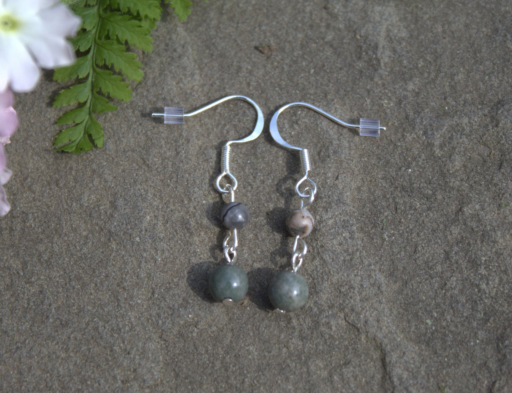 Silver Plated Picasso and Green Forest Jasper Drop Earrings - Aspden & Co Limited Liability Company