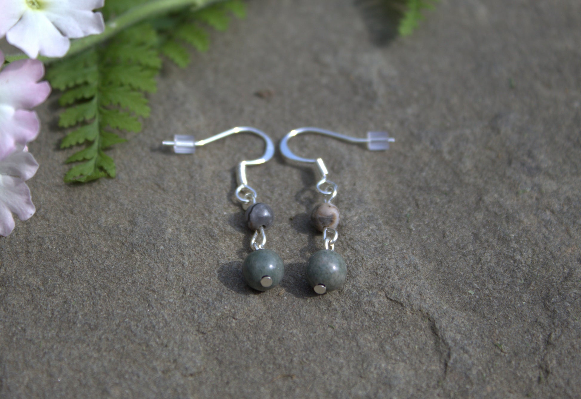 Silver Plated Picasso and Green Forest Jasper Drop Earrings - Aspden & Co Limited Liability Company