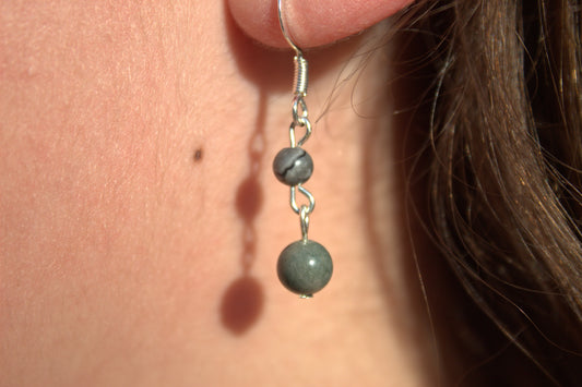 Silver Plated Picasso and Green Forest Jasper Drop Earrings - Aspden & Co Limited Liability Company