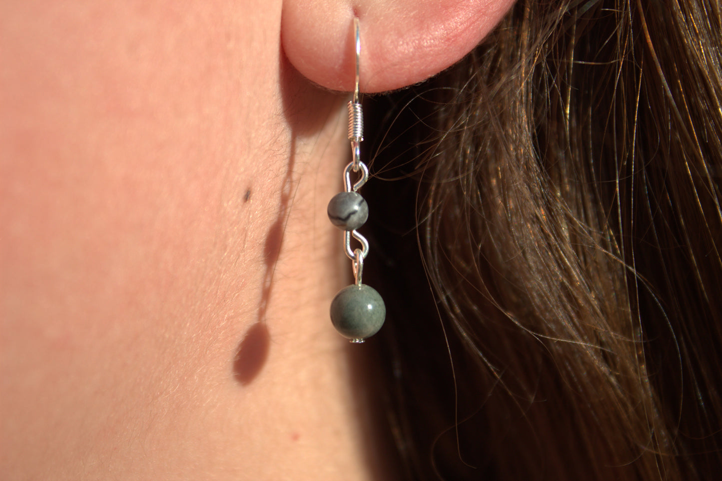 Silver Plated Picasso and Green Forest Jasper Drop Earrings - Aspden & Co Limited Liability Company