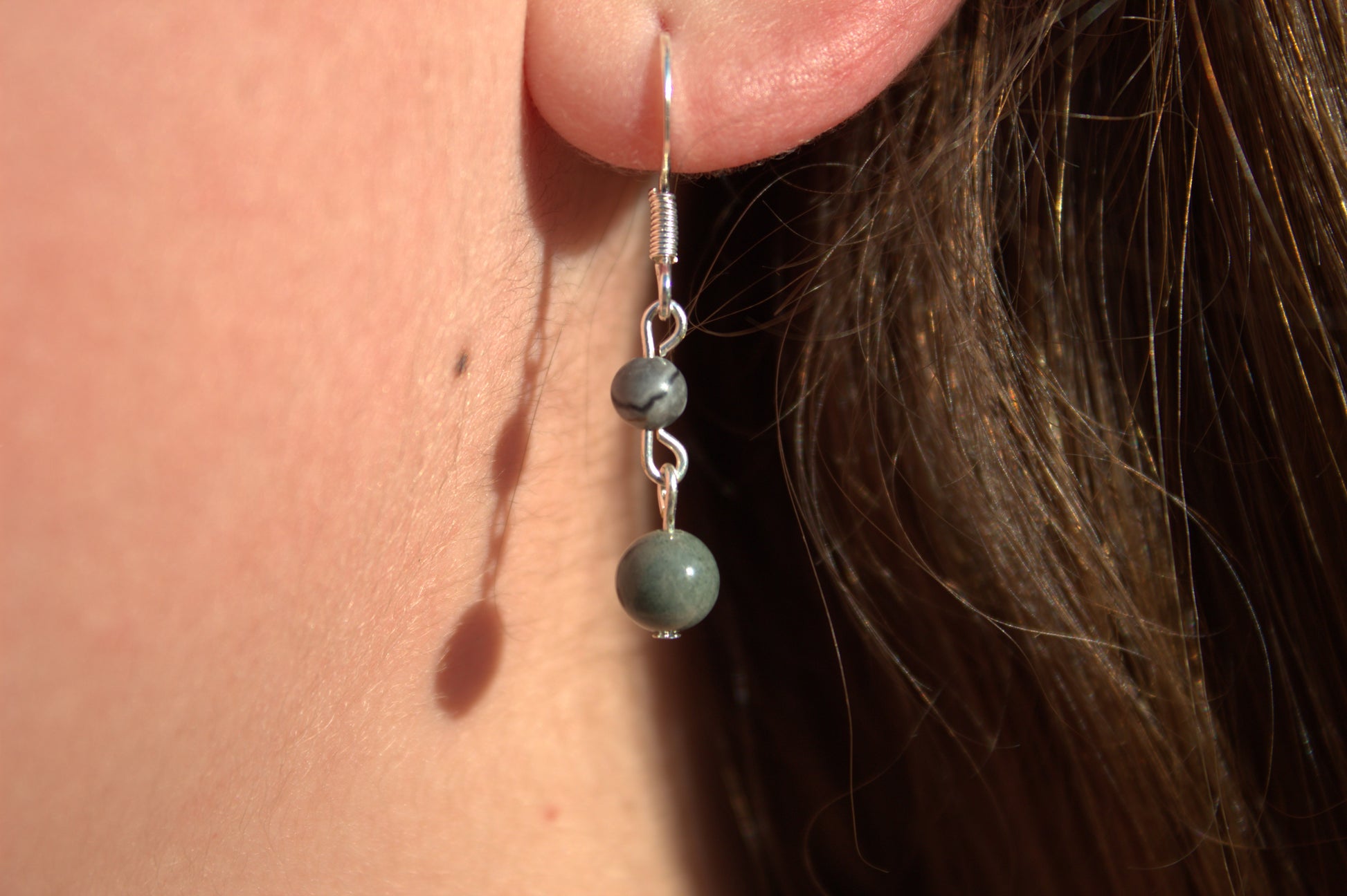 Silver Plated Picasso and Green Forest Jasper Drop Earrings - Aspden & Co Limited Liability Company