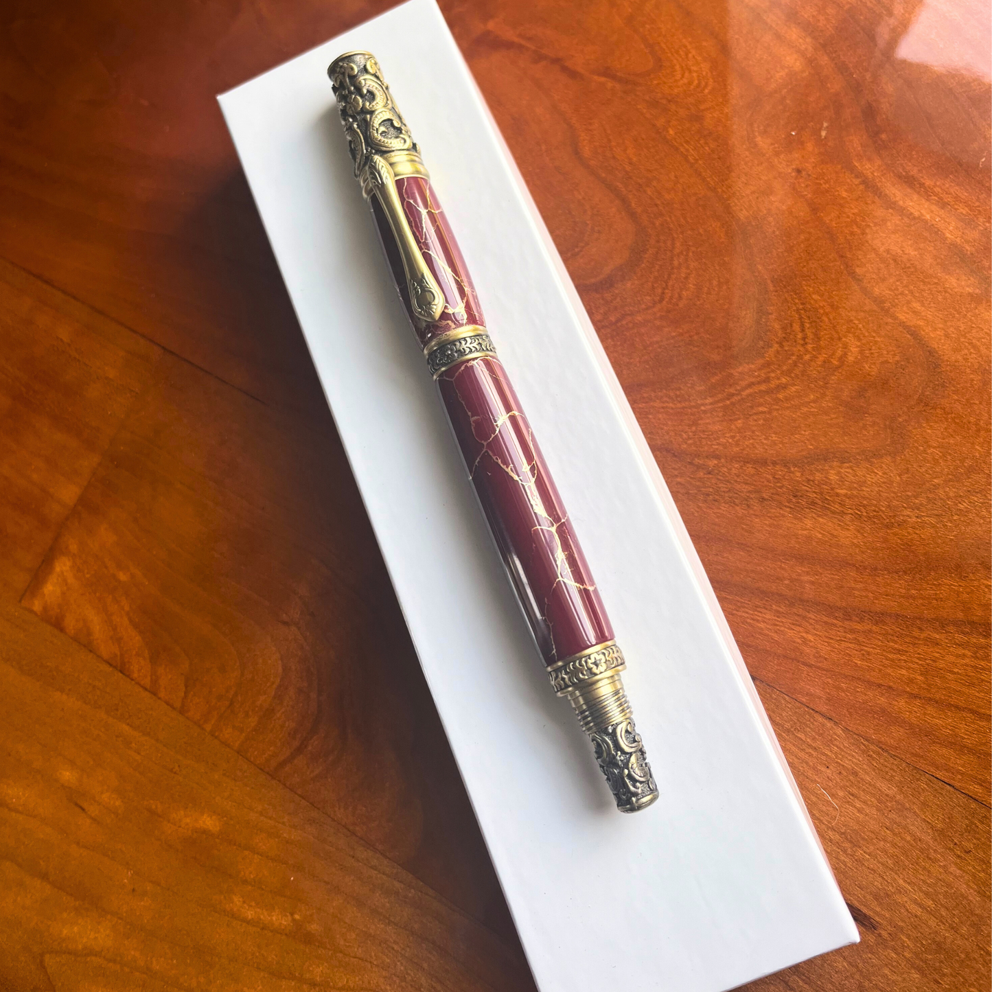 Handmade Maroon & Gold Marble Fountain Pen - Aspden & Co Limited Liability Company