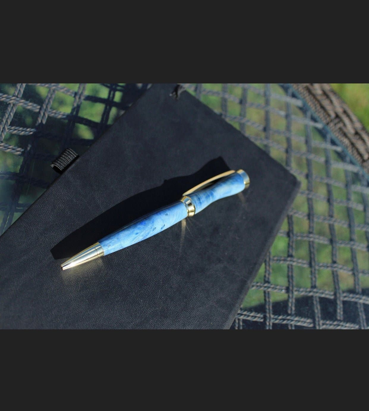 Handmade Baby Blue Elder Wood Ballpoint Pen With Gold Fittings - Aspden & Co Limited Liability Company