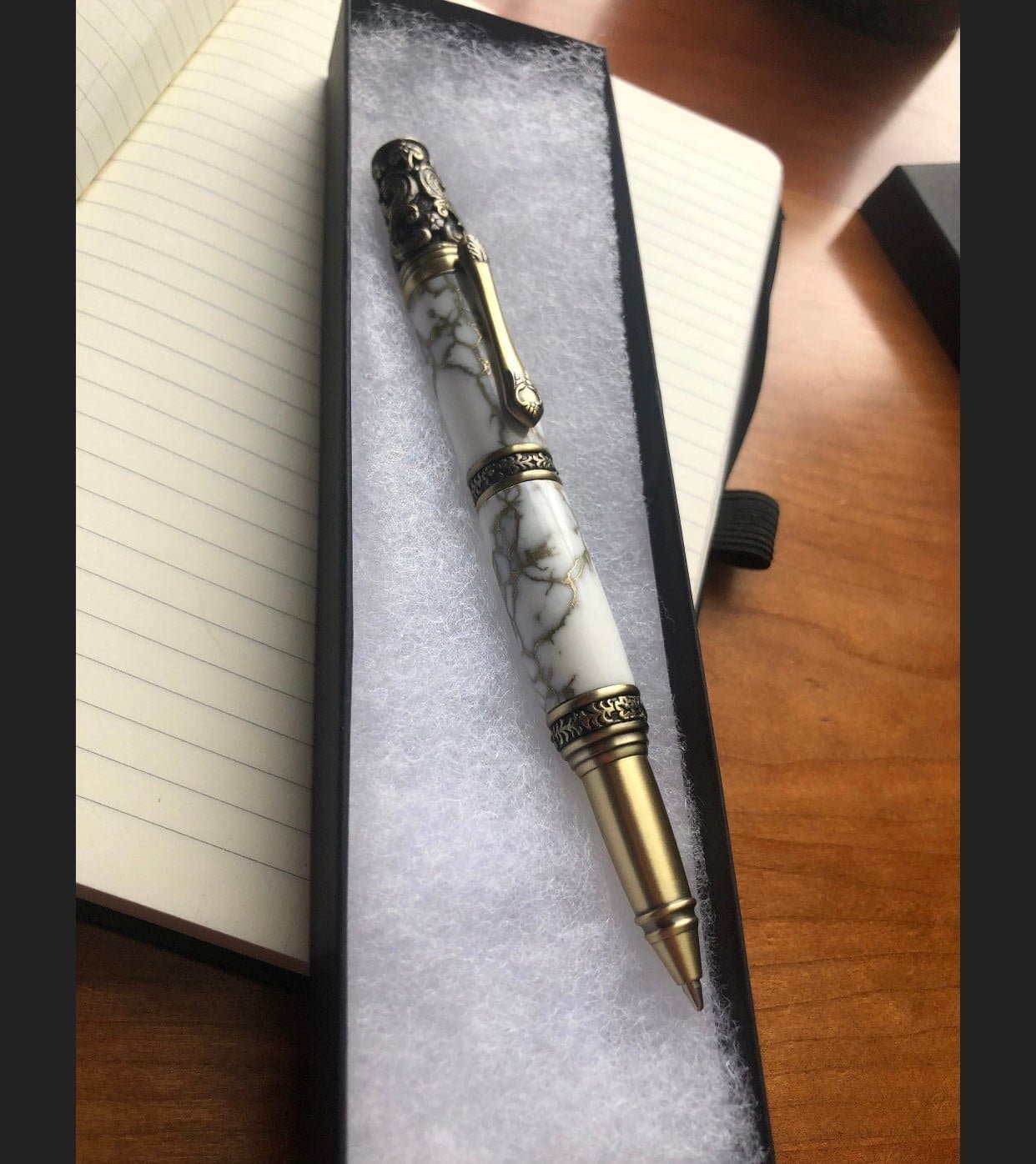 Handmade White & Gold Marble Rollerball Pen - Aspden & Co Limited Liability Company