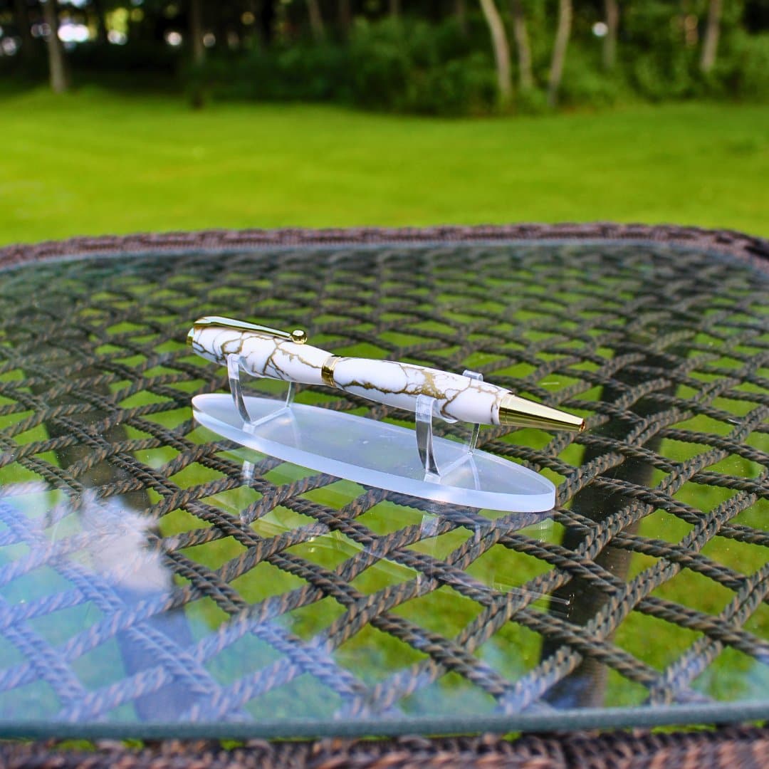 Handmade White & Gold Marble Slimline Pen - Aspden & Co Limited Liability Company