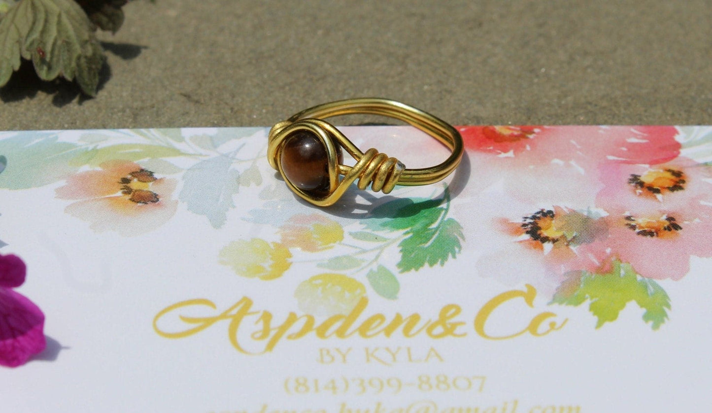 Tiger's Eye Wire Wrapped Ring - Aspden & Co Limited Liability Company