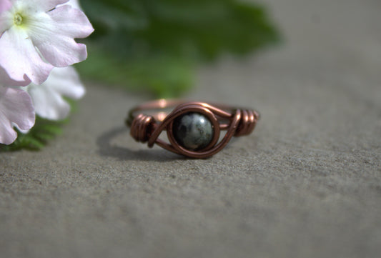 Green Forest Jasper Wire Wrapped Ring