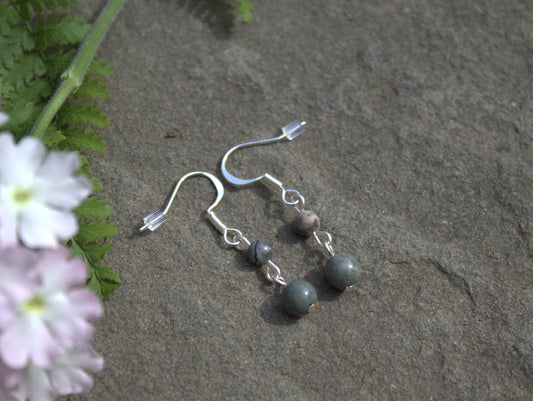 Silver Plated Picasso and Green Forest Jasper Drop Earrings