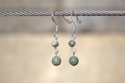Silver Plated Picasso and Green Forest Jasper Drop Earrings