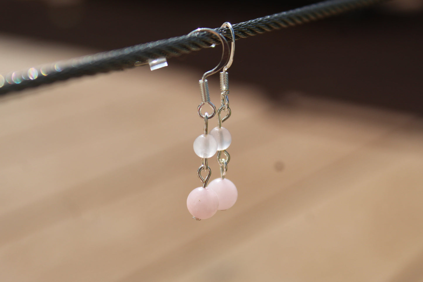 Silver Plated Rose Quartz Drop Earrings