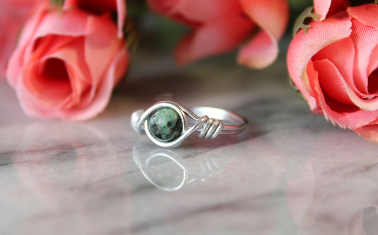 African Turquoise Wire Wrapped Ring