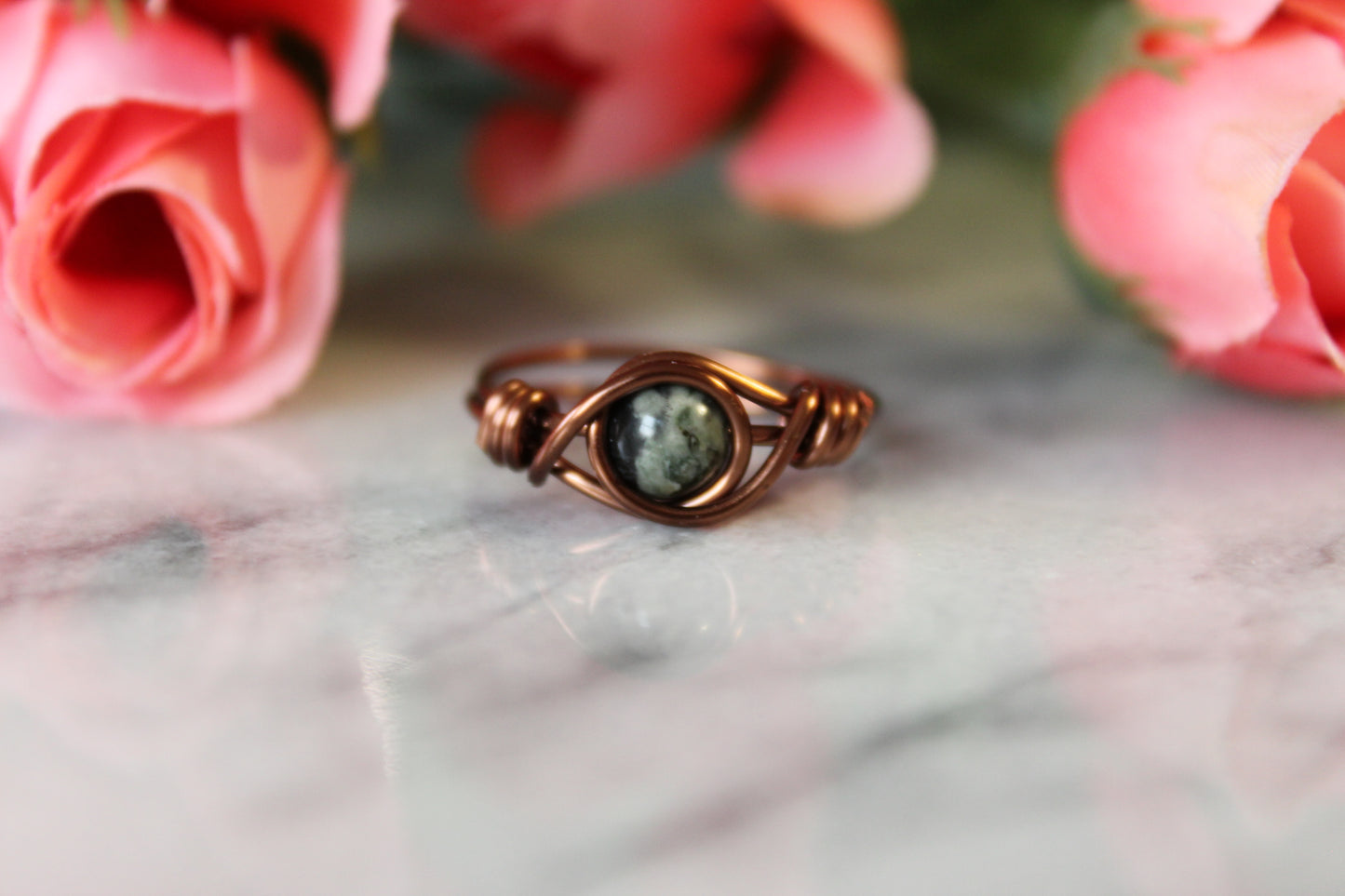 Green Forest Jasper Wire Wrapped Ring