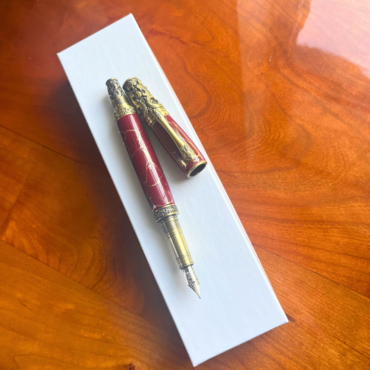 Handmade Maroon & Gold Marble Fountain Pen - Aspden & Co Limited Liability Company