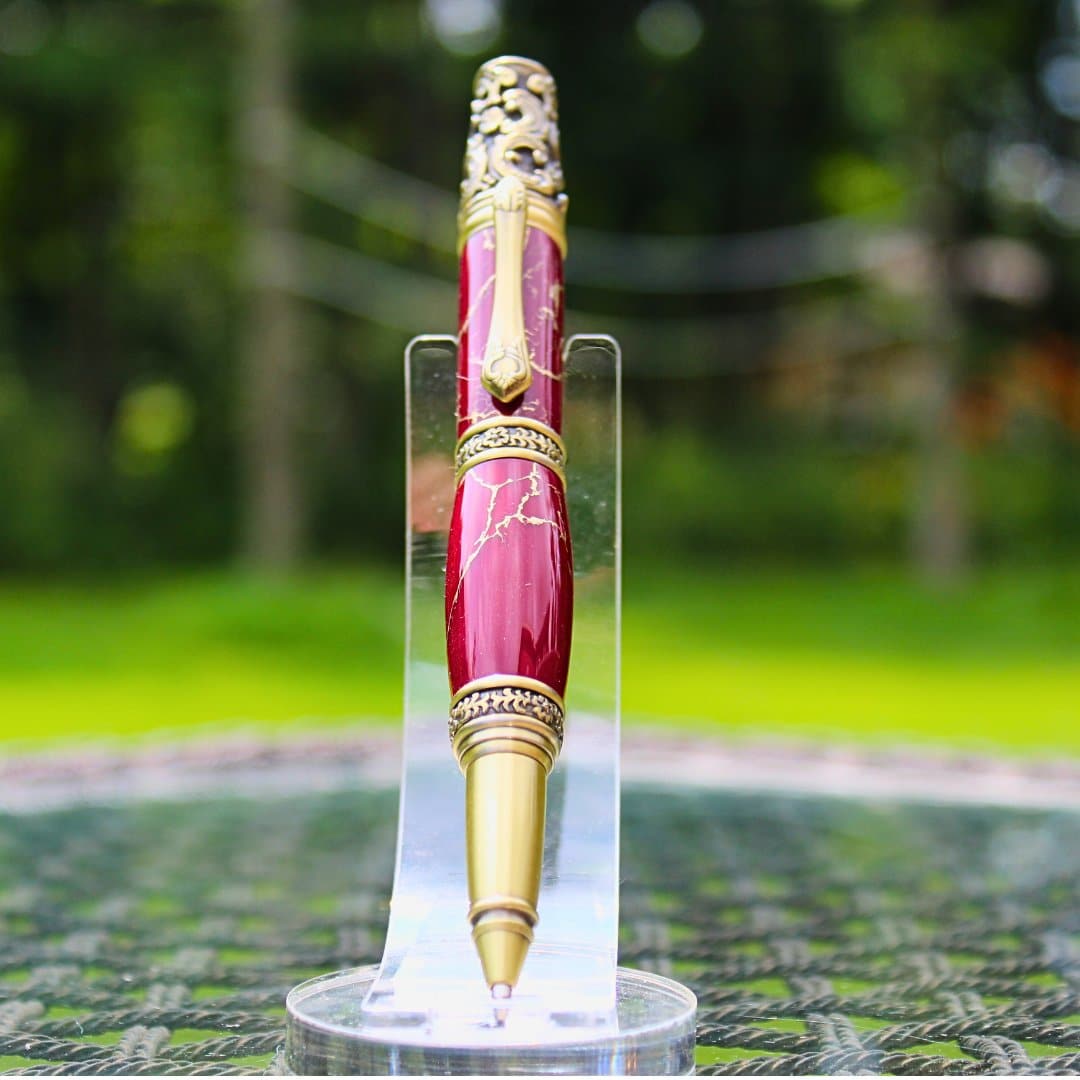 Handmade Maroon & Gold Marble Rollerball Pen - Aspden & Co Limited Liability Company