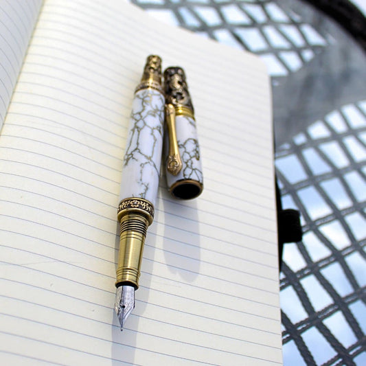 Handmade White & Gold Marble Fountain Pen - Aspden & Co Limited Liability Company
