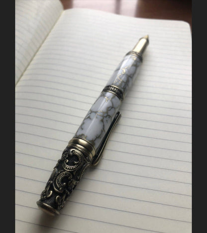 Handmade White & Gold Marble Rollerball Pen - Aspden & Co Limited Liability Company