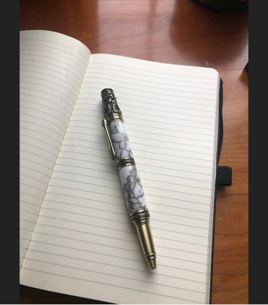 Handmade White & Gold Marble Rollerball Pen - Aspden & Co Limited Liability Company