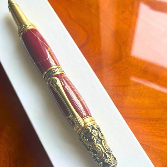 Handmade Maroon & Gold Marble Rollerball Pen - Aspden & Co Limited Liability Company