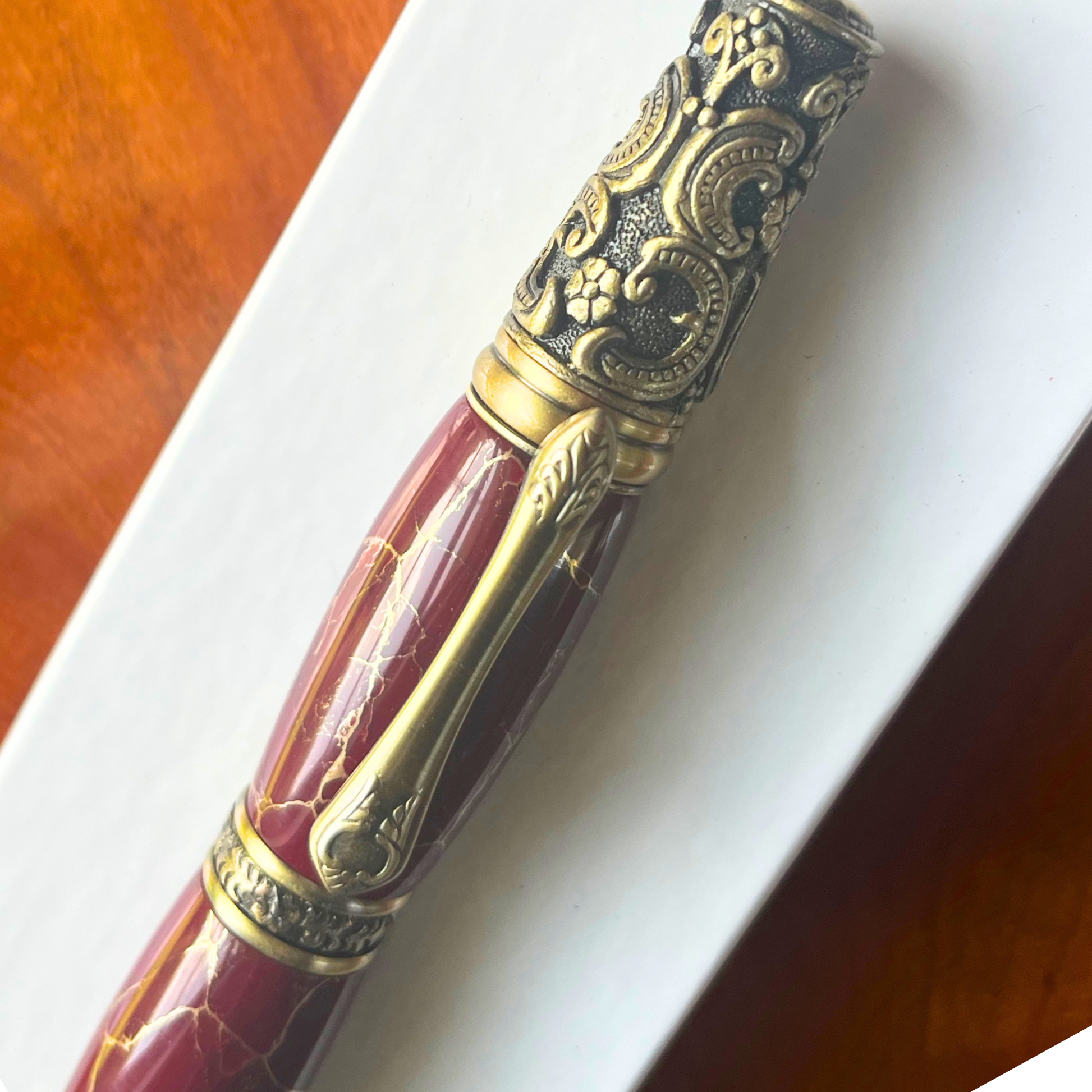 Handmade Maroon & Gold Marble Rollerball Pen - Aspden & Co Limited Liability Company