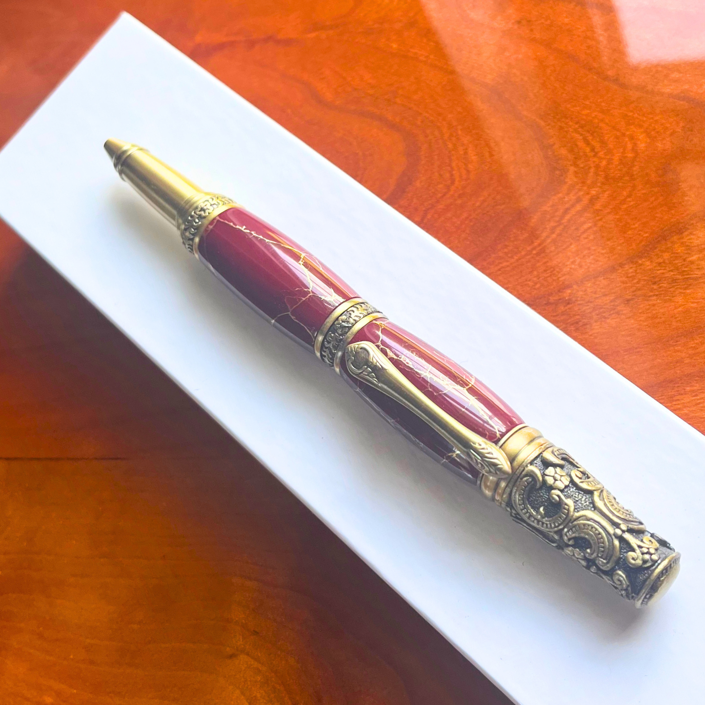 Handmade Maroon & Gold Marble Rollerball Pen - Aspden & Co Limited Liability Company
