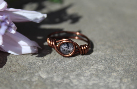 Tourmalinated Quartz Wire Wrapped Ring - Aspden & Co Limited Liability Company
